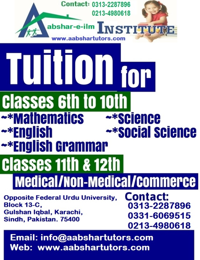 aabshartutors group tuition and tutoring karachi